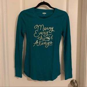 NEW Old Navy Teal Waffle Holiday Long Sleeve Top